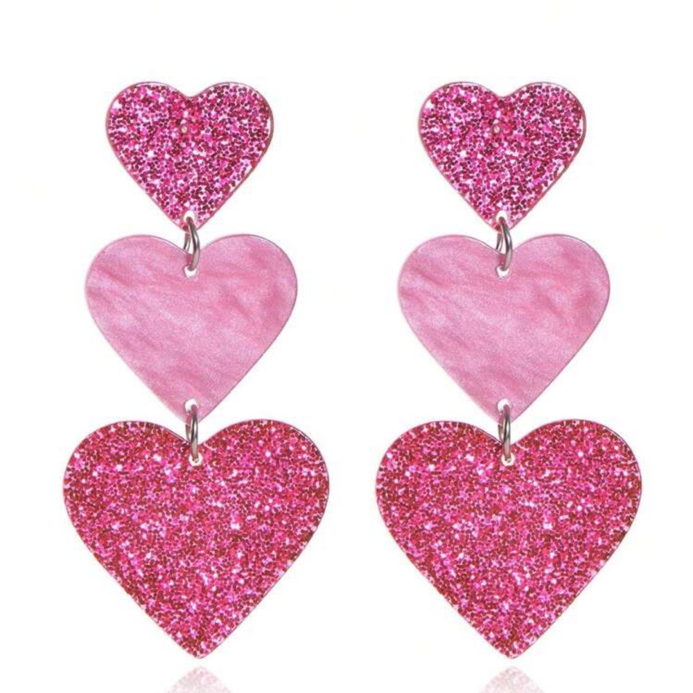 Glitter! Pink Hearts 💕 Lone Statement Earrings Valentine’s Day Barbiecore